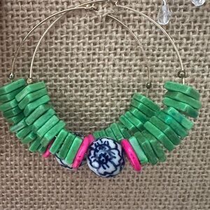 Green and Pink Beaded Hoop Boutique Earrings